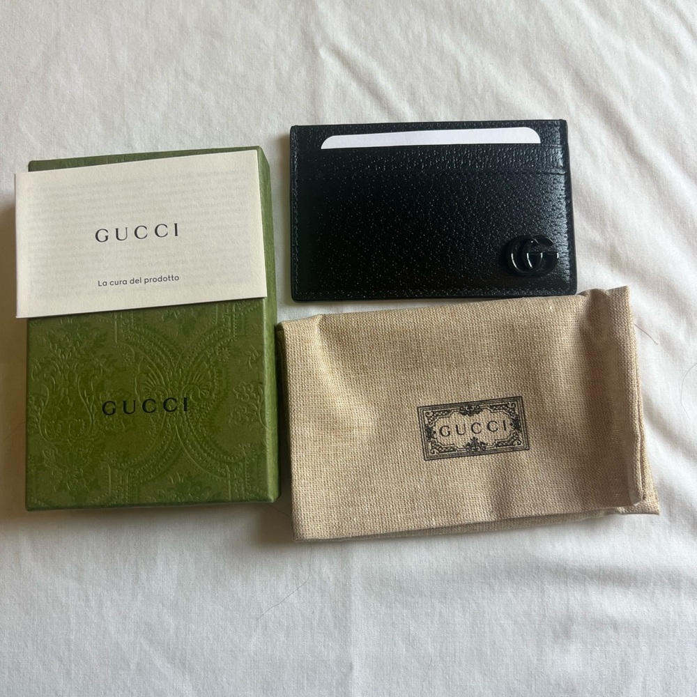 New Gucci GG Marmont Monochrome Card Case Black Leather